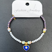 Load image into Gallery viewer, Crystal Bracelet | Heart Evil Eye Charm | 9 Color Options 
