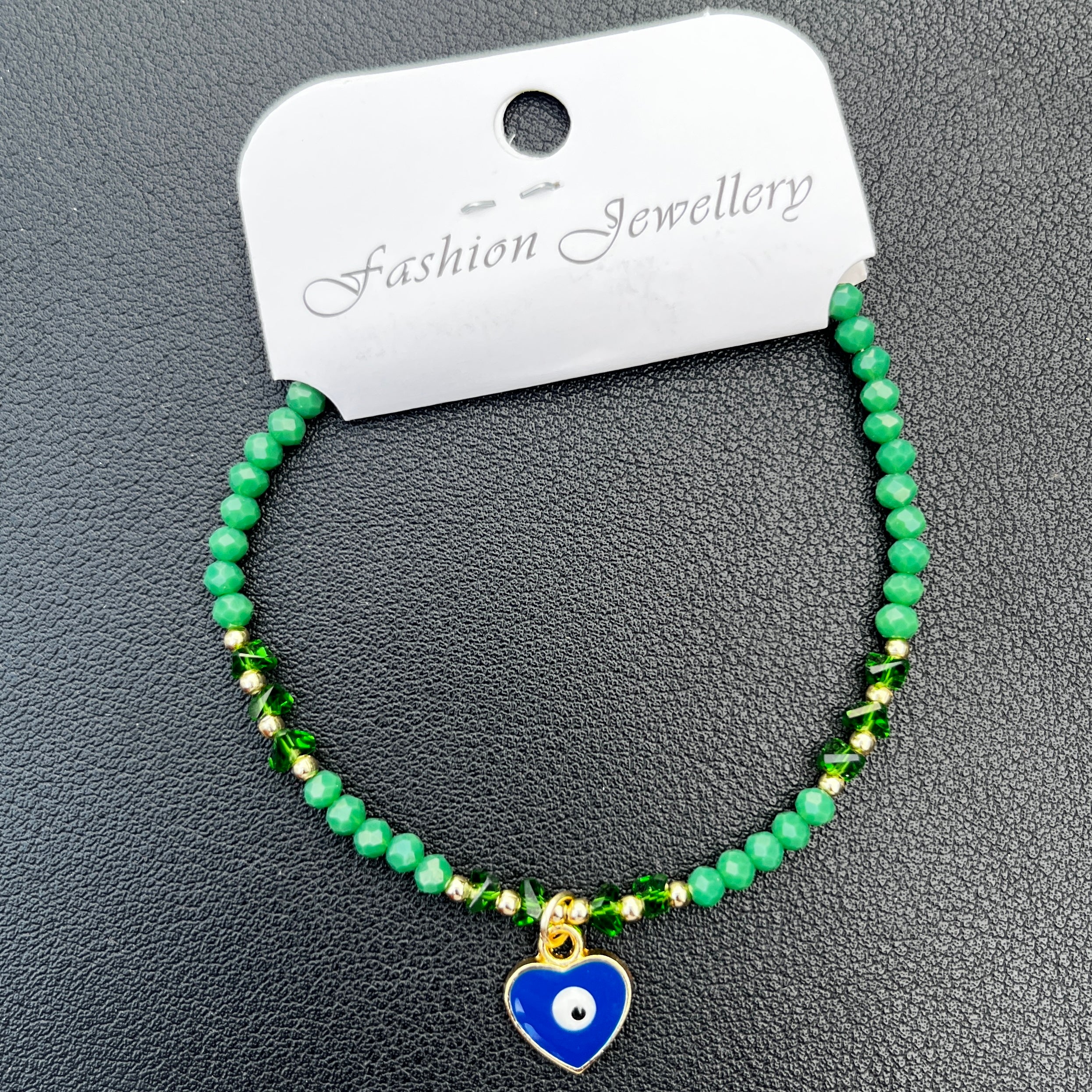 Crystal Bracelet | Heart Evil Eye Charm | 9 Color Options 