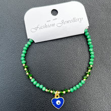Load image into Gallery viewer, Crystal Bracelet | Heart Evil Eye Charm | 9 Color Options 
