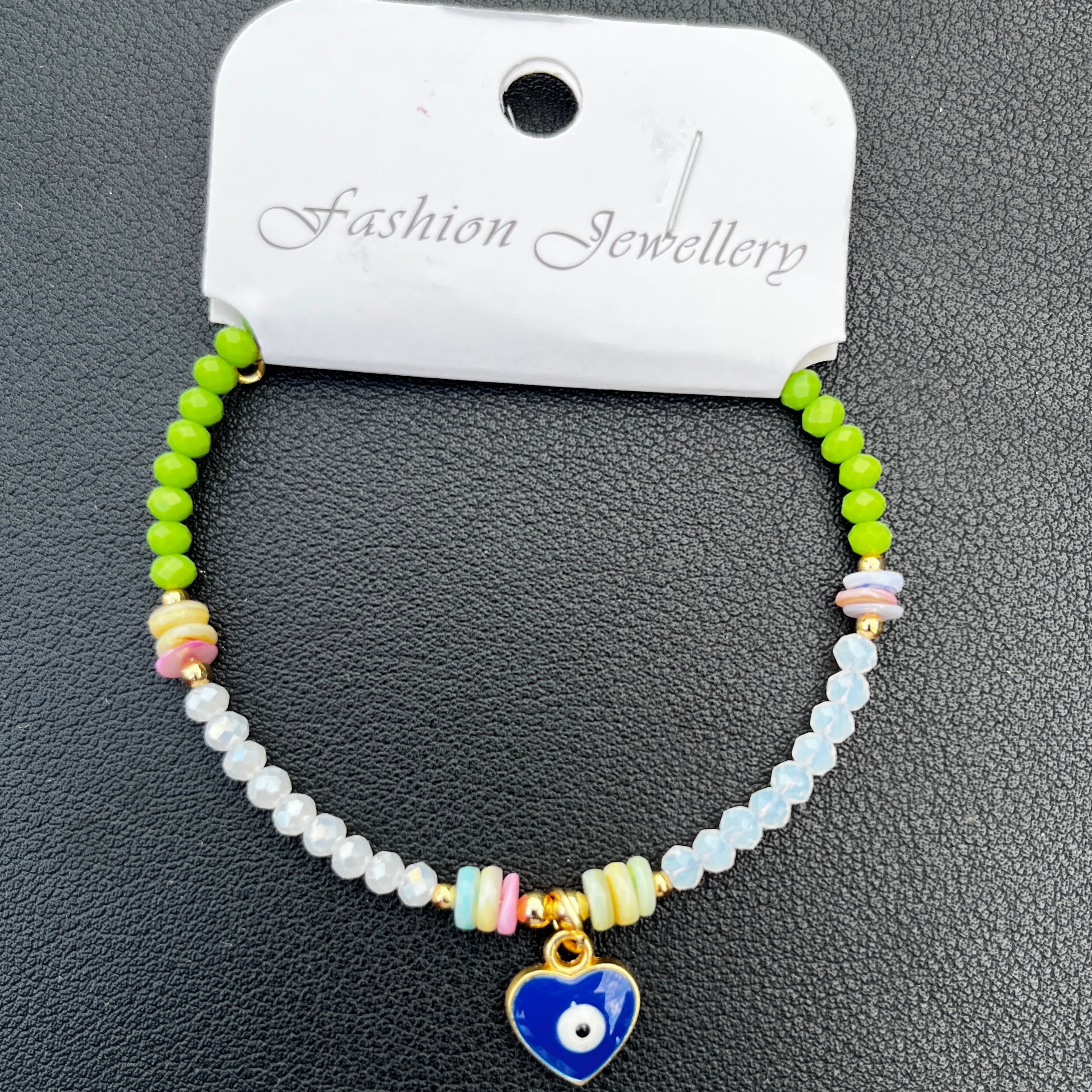 Crystal Bracelet | Heart Evil Eye Charm | 9 Color Options 