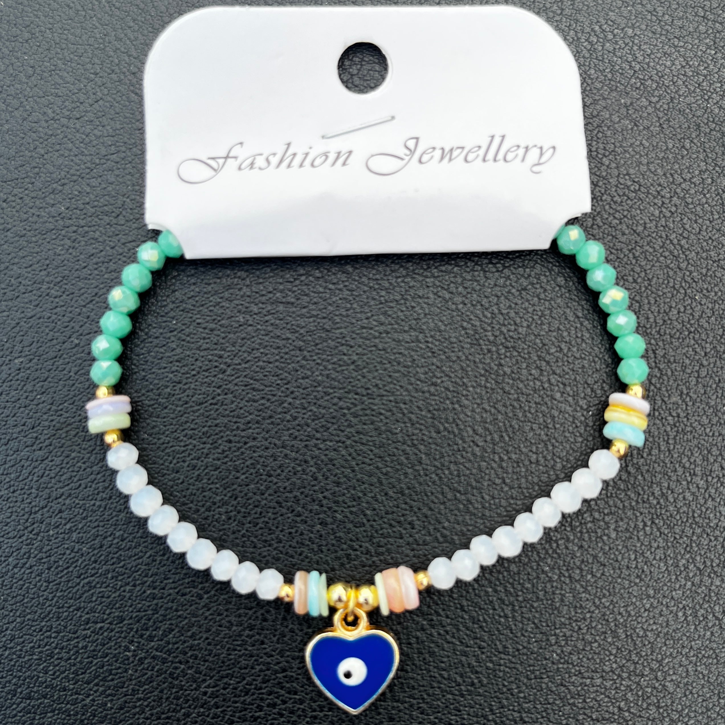 Crystal Bracelet | Heart Evil Eye Charm | 9 Color Options 