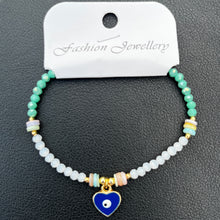Load image into Gallery viewer, Crystal Bracelet | Heart Evil Eye Charm | 9 Color Options 
