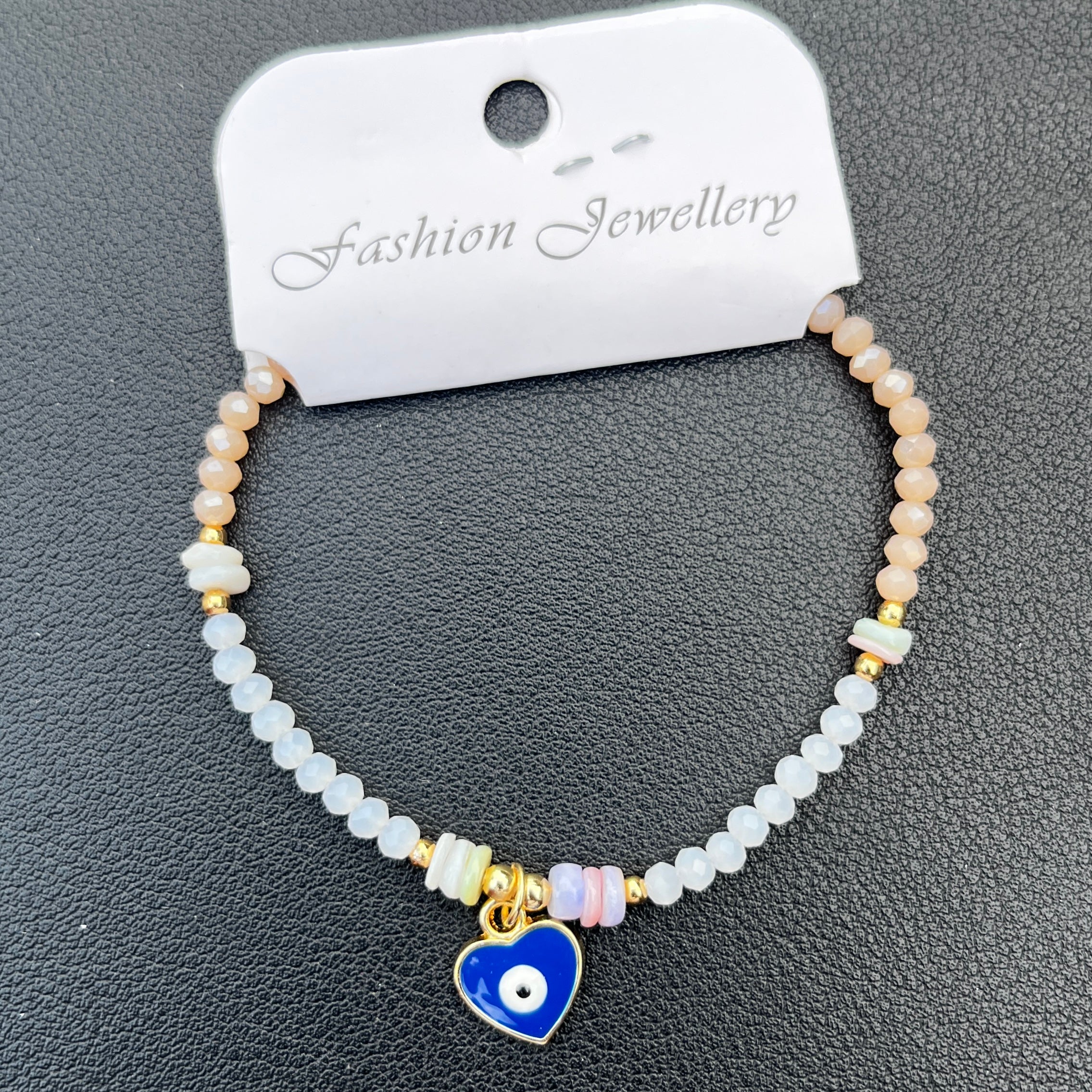 Crystal Bracelet | Heart Evil Eye Charm | 9 Color Options 