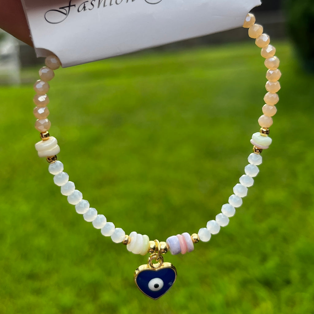 Crystal Bracelet | Heart Evil Eye Charm | 9 Color Options 