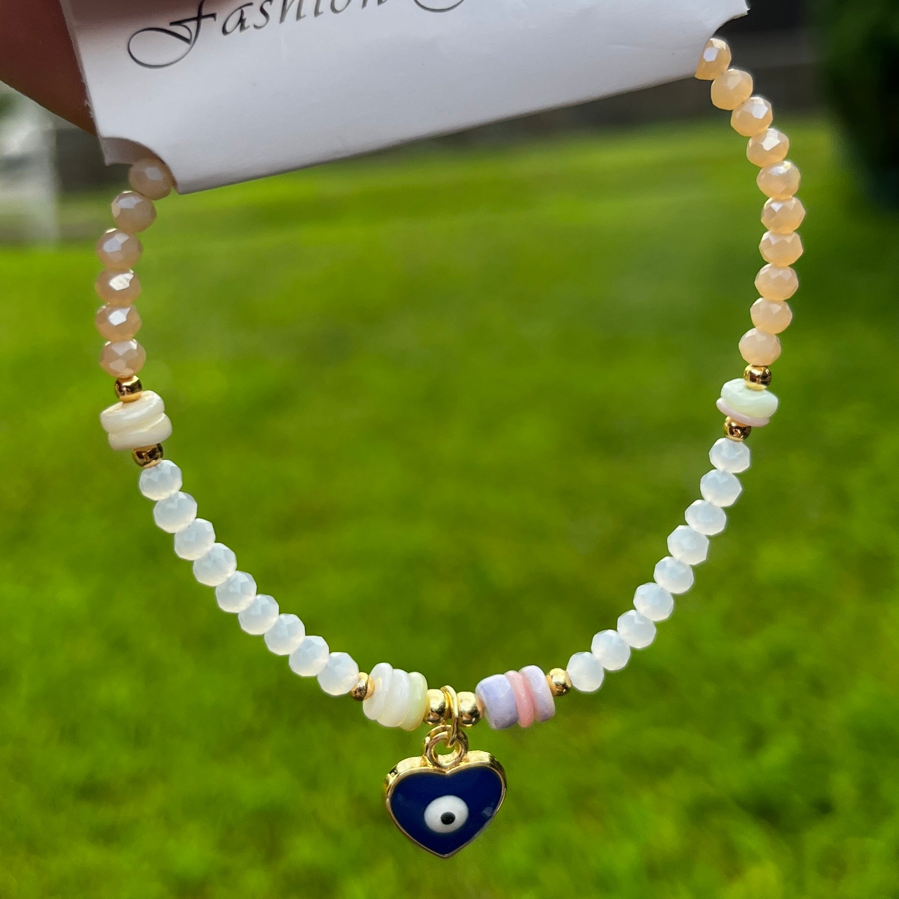 Crystal Bracelet | Heart Evil Eye Charm | 9 Color Options 