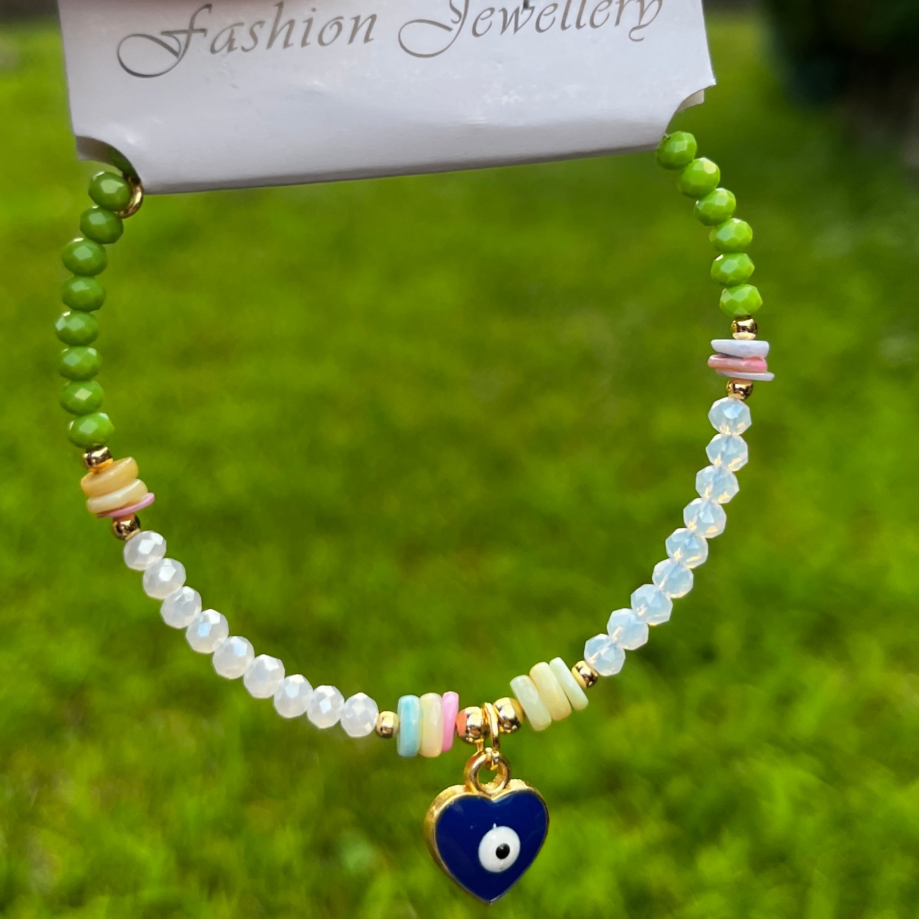 Crystal Bracelet | Heart Evil Eye Charm | 9 Color Options 