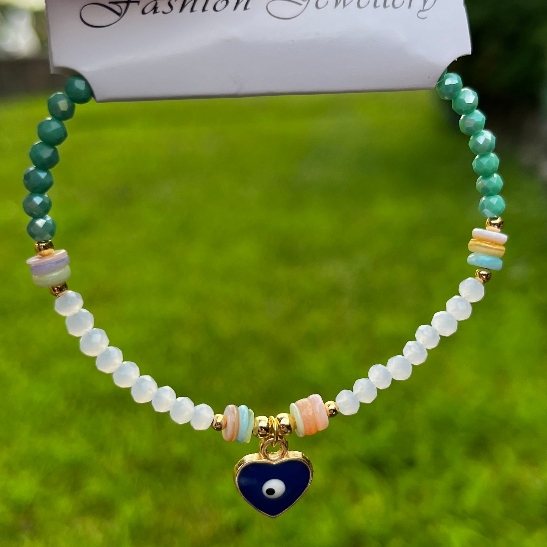 Crystal Bracelet | Heart Evil Eye Charm | 9 Color Options 