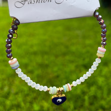 Load image into Gallery viewer, Crystal Bracelet | Heart Evil Eye Charm | 9 Color Options 
