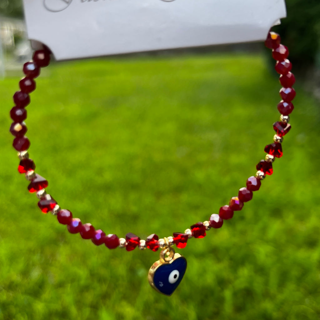Crystal Bracelet | Heart Evil Eye Charm | 9 Color Options 
