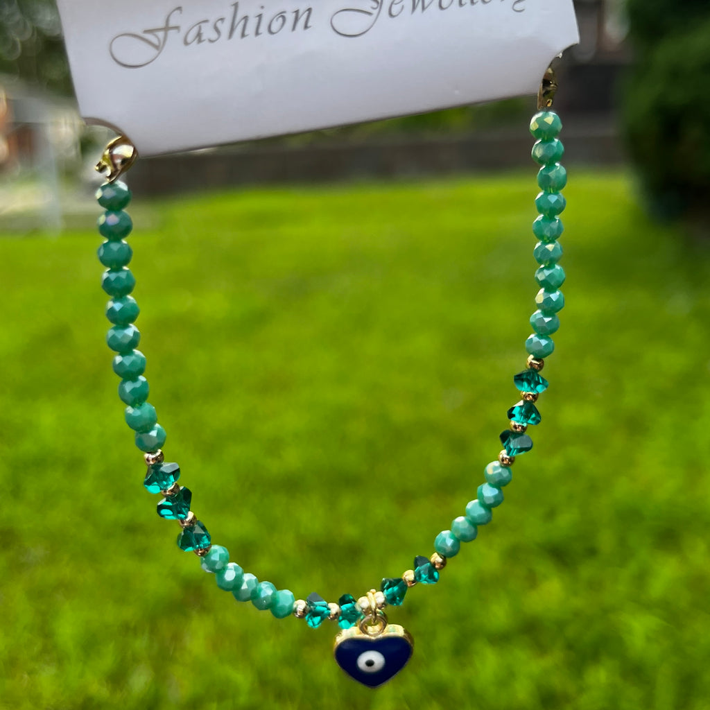 Crystal Bracelet | Heart Evil Eye Charm | 9 Color Options 