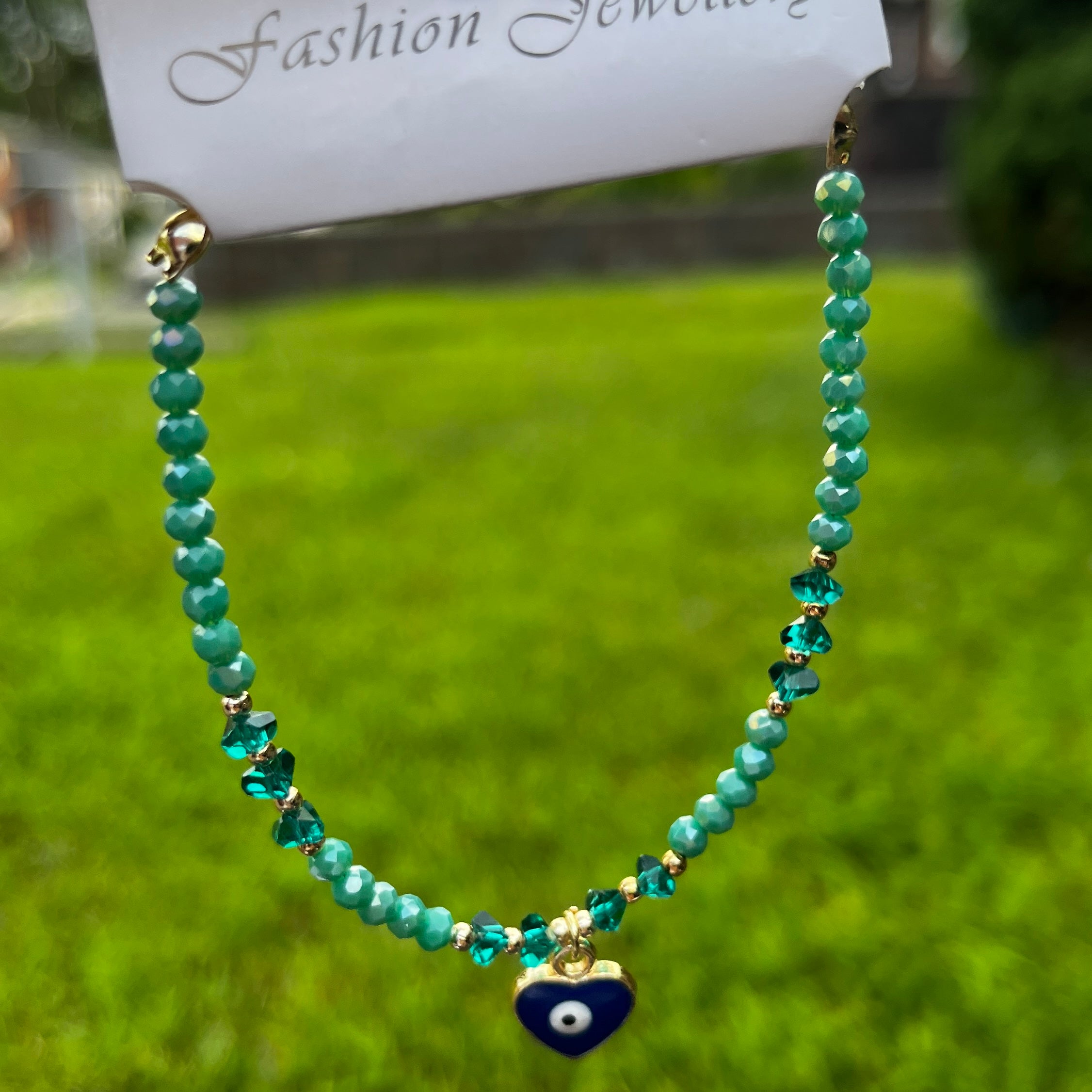 Crystal Bracelet | Heart Evil Eye Charm | 9 Color Options 