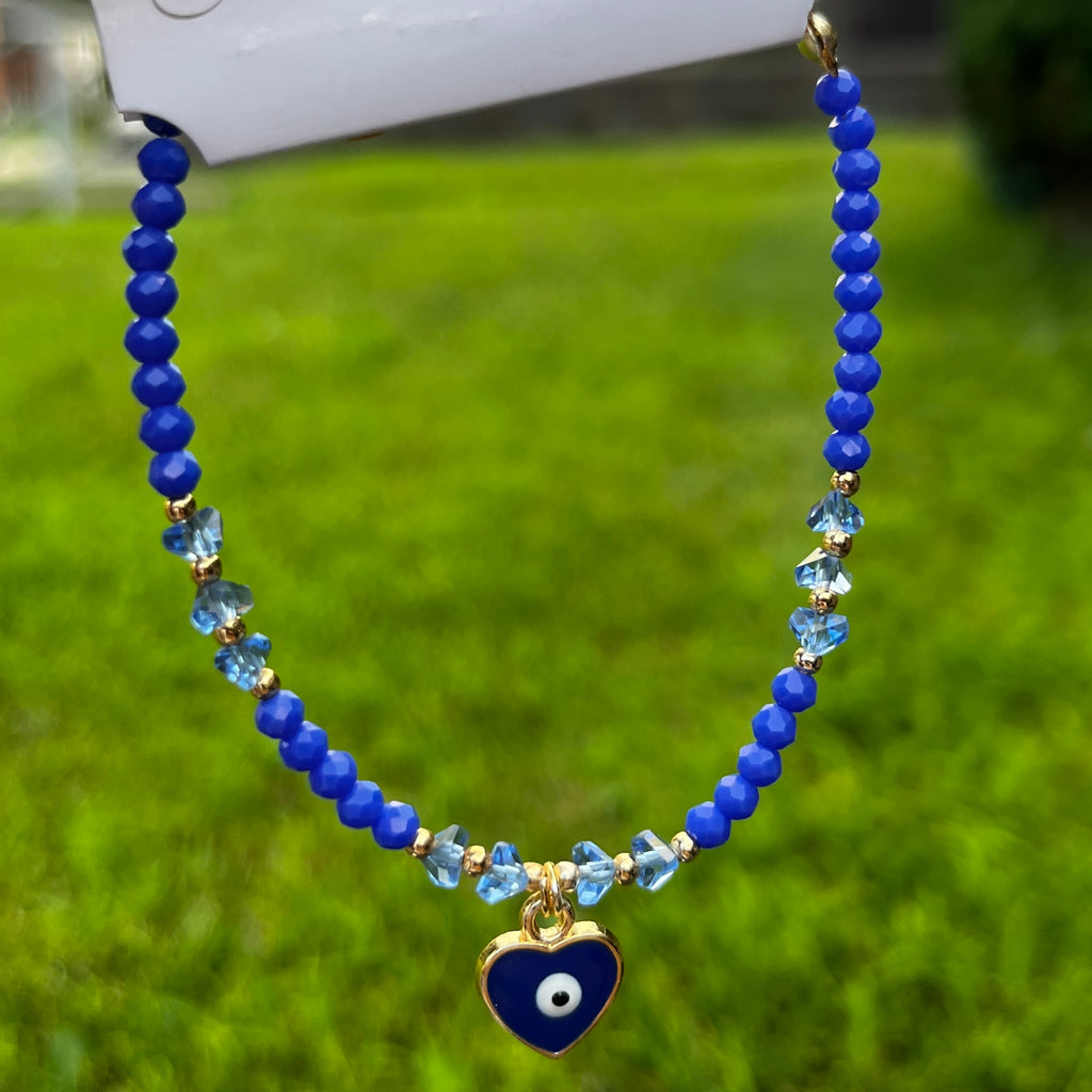 Crystal Bracelet | Heart Evil Eye Charm | 9 Color Options 