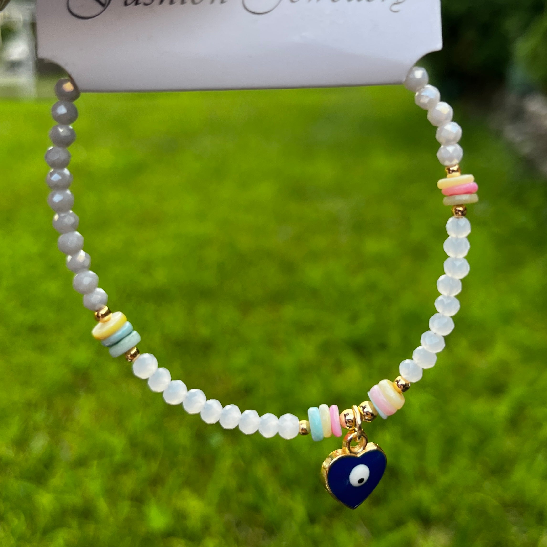 Crystal Bracelet | Heart Evil Eye Charm | 9 Color Options 
