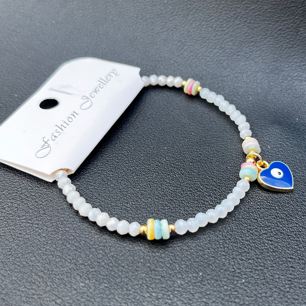 Crystal Bracelet | Heart Evil Eye Charm | 9 Color Options 