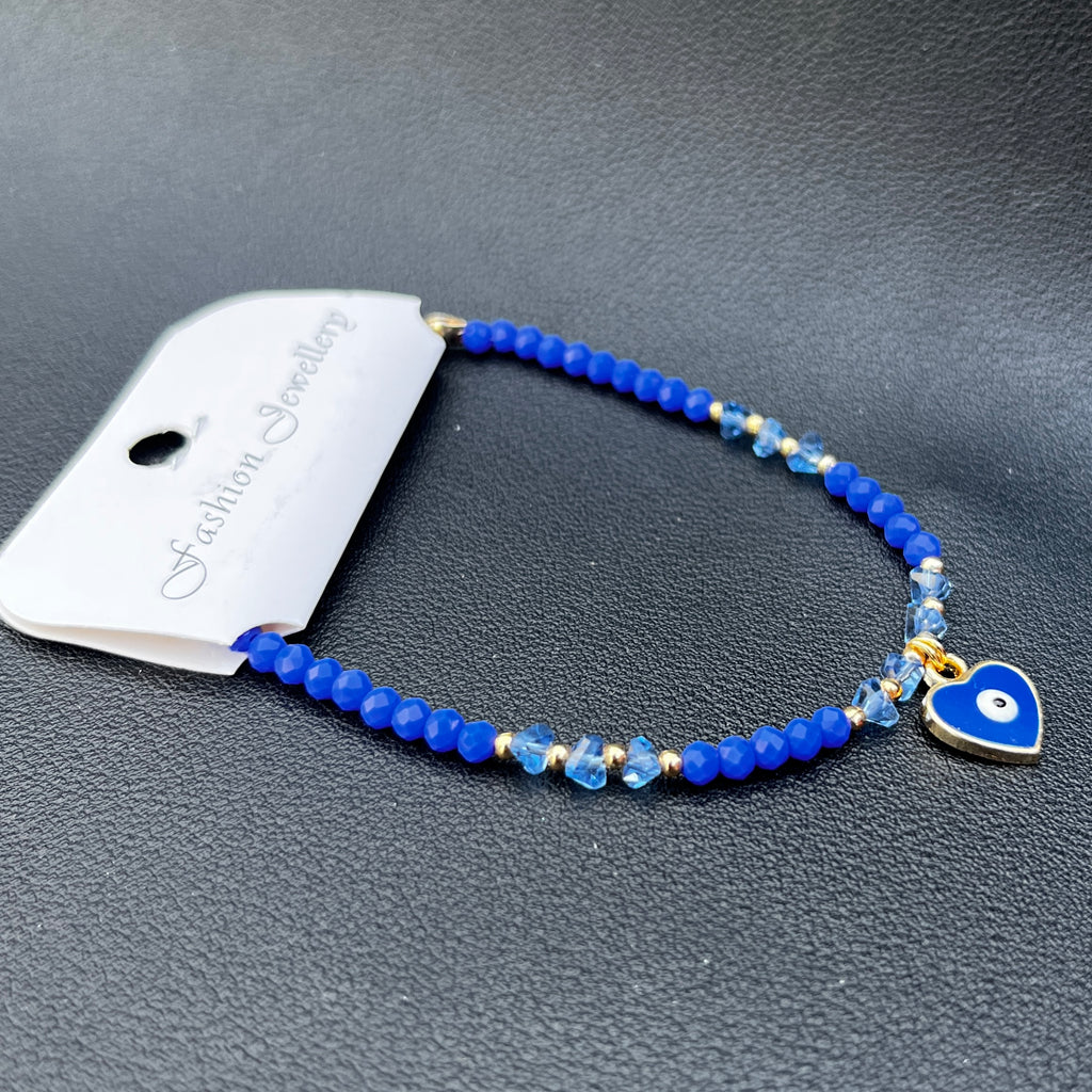 Crystal Bracelet | Heart Evil Eye Charm | 9 Color Options 
