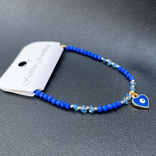 Load image into Gallery viewer, Crystal Bracelet | Heart Evil Eye Charm | 9 Color Options 

