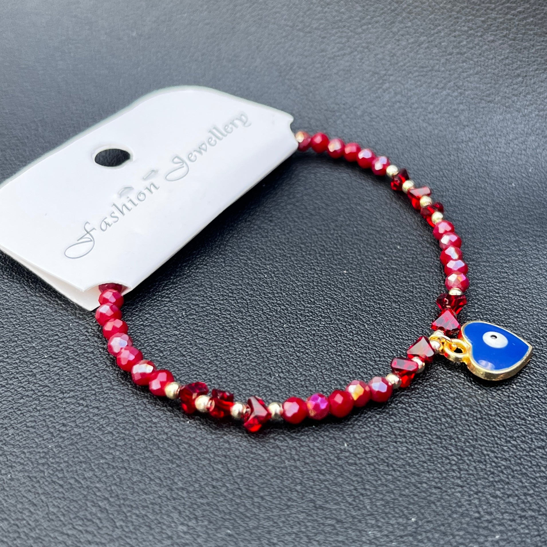 Crystal Bracelet | Heart Evil Eye Charm | 9 Color Options 