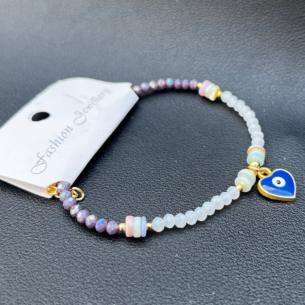 Crystal Bracelet | Heart Evil Eye Charm | 9 Color Options 