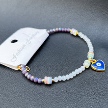 Load image into Gallery viewer, Crystal Bracelet | Heart Evil Eye Charm | 9 Color Options 
