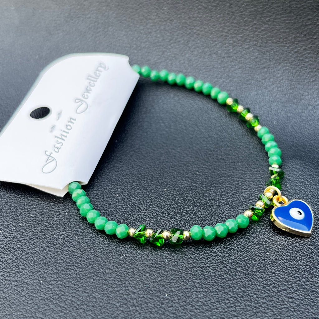 Crystal Bracelet | Heart Evil Eye Charm | 9 Color Options 