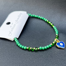 Load image into Gallery viewer, Crystal Bracelet | Heart Evil Eye Charm | 9 Color Options 
