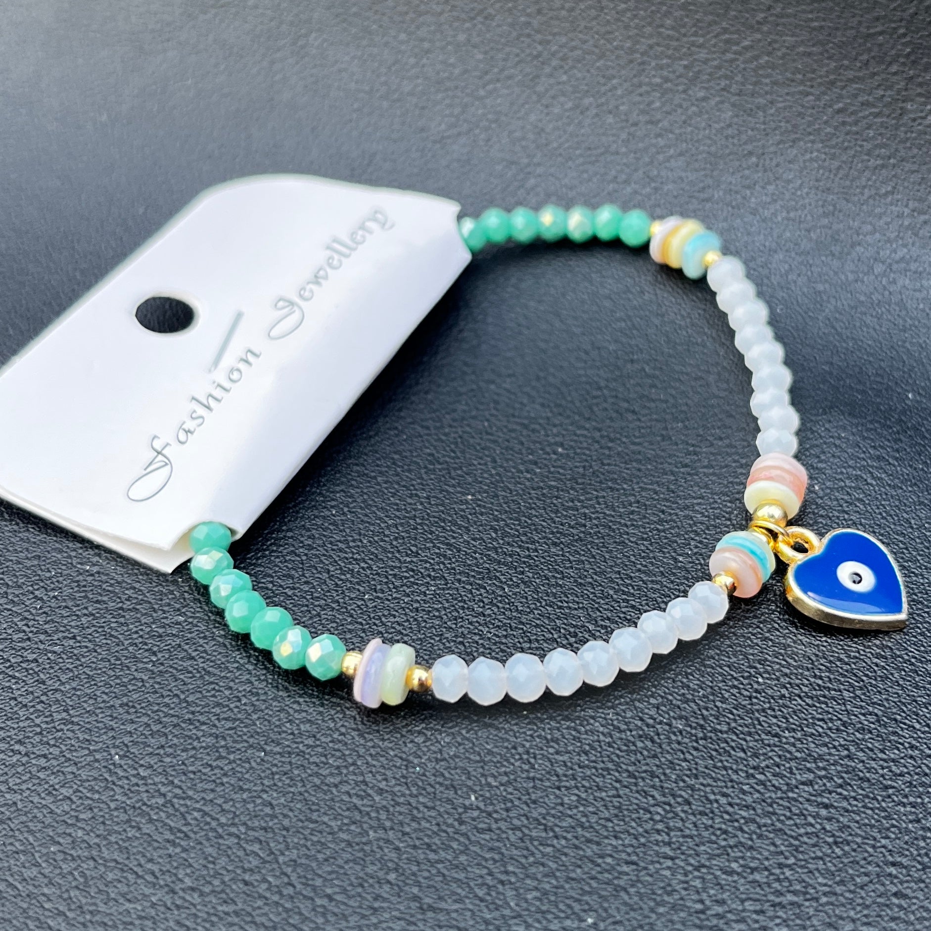 Crystal Bracelet | Heart Evil Eye Charm | 9 Color Options 