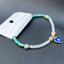 Load image into Gallery viewer, Crystal Bracelet | Heart Evil Eye Charm | 9 Color Options 

