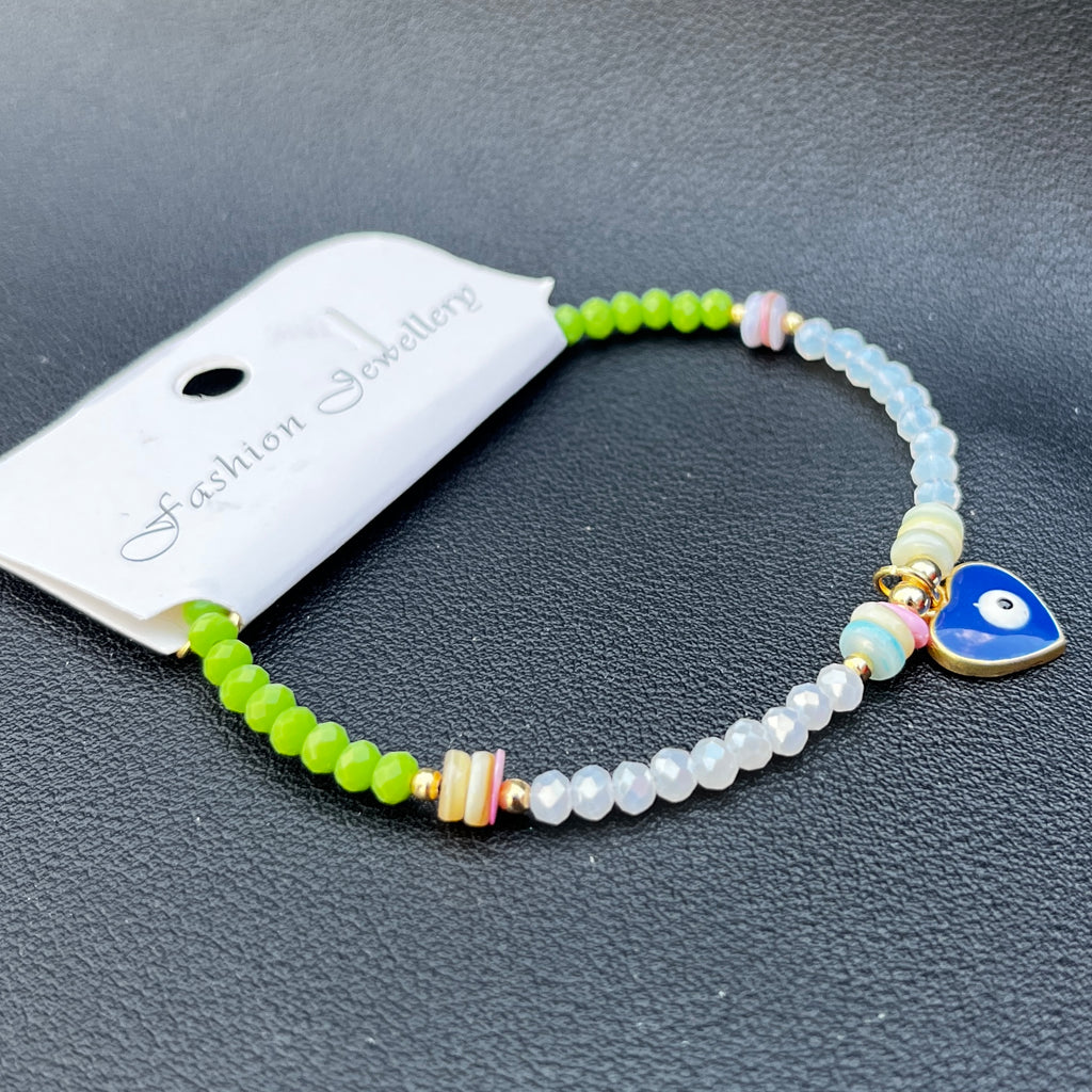Crystal Bracelet | Heart Evil Eye Charm | 9 Color Options 