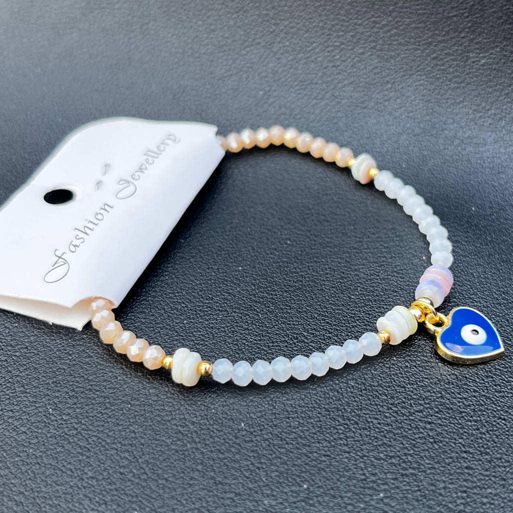 Crystal Bracelet | Heart Evil Eye Charm | 9 Color Options 