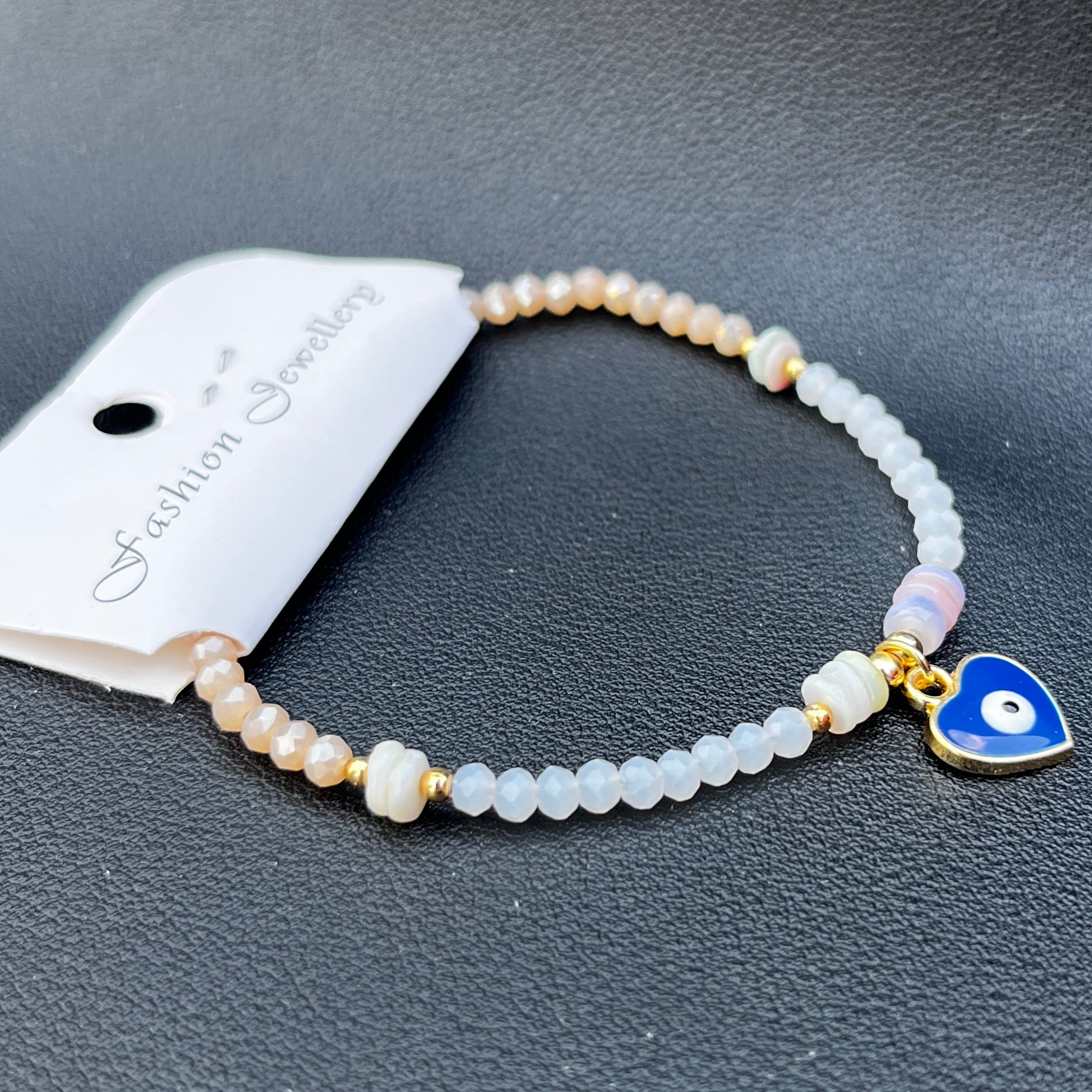 Crystal Bracelet | Heart Evil Eye Charm | 9 Color Options 