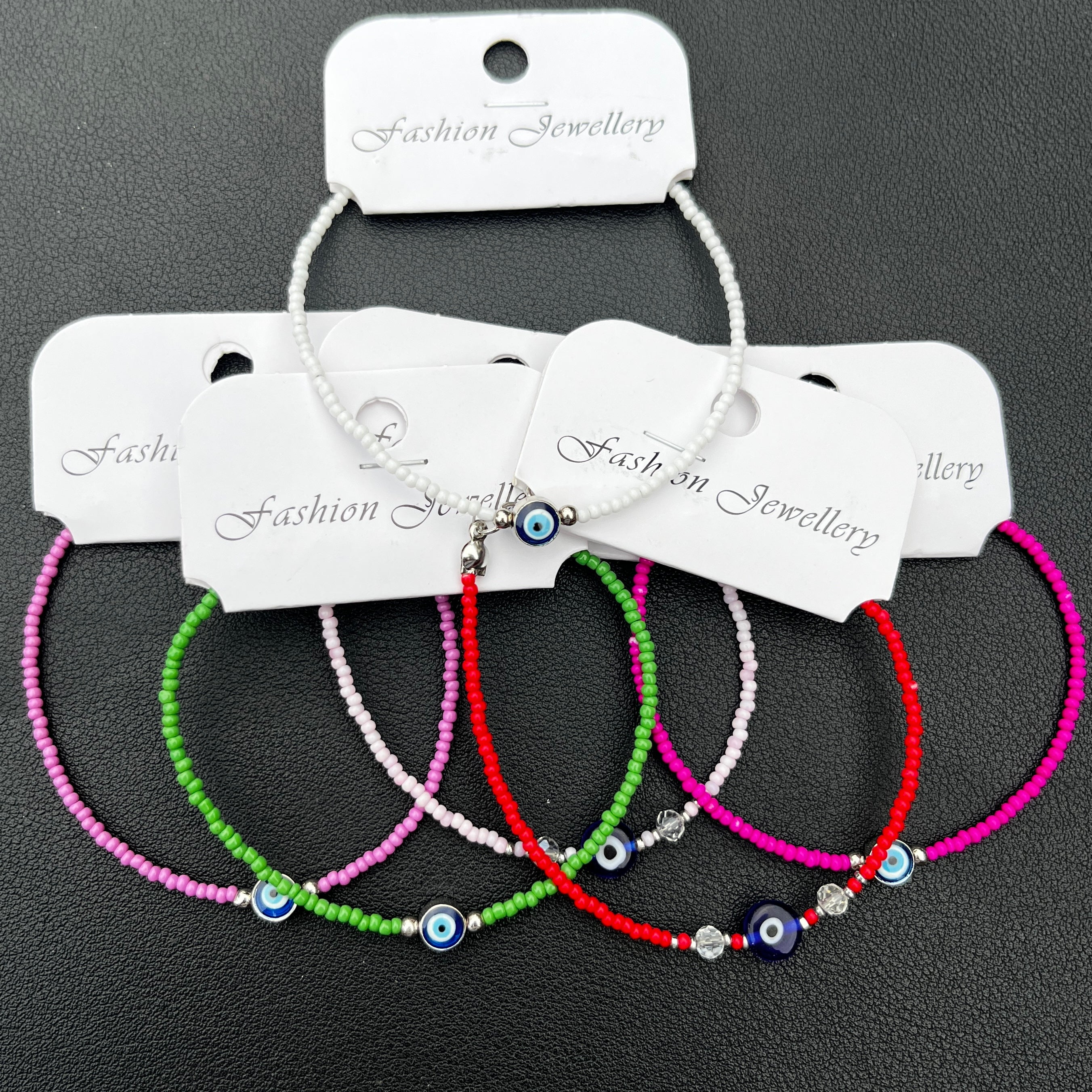 Crystal Bracelet | Beaded Evil Eye Charm | 7 Color Options 