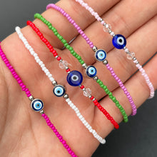 Load image into Gallery viewer, Crystal Bracelet | Beaded Evil Eye Charm | 7 Color Options 
