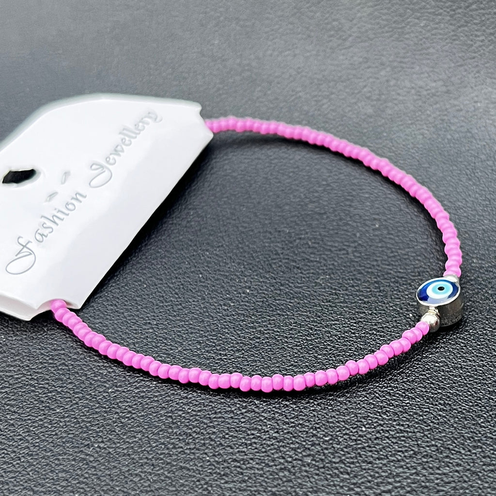 Crystal Bracelet | Beaded Evil Eye Charm | 7 Color Options 