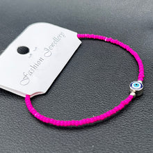 Load image into Gallery viewer, Crystal Bracelet | Beaded Evil Eye Charm | 7 Color Options 
