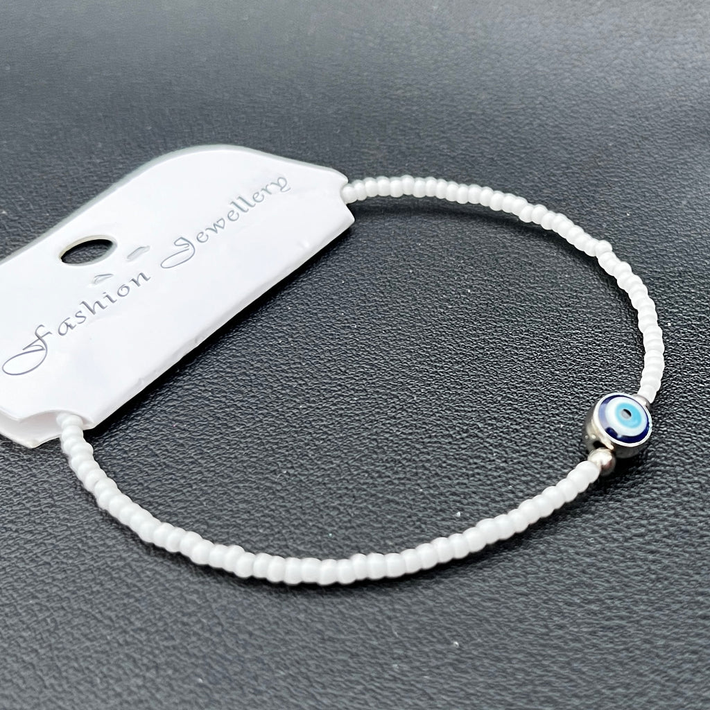 Crystal Bracelet | Beaded Evil Eye Charm | 7 Color Options 