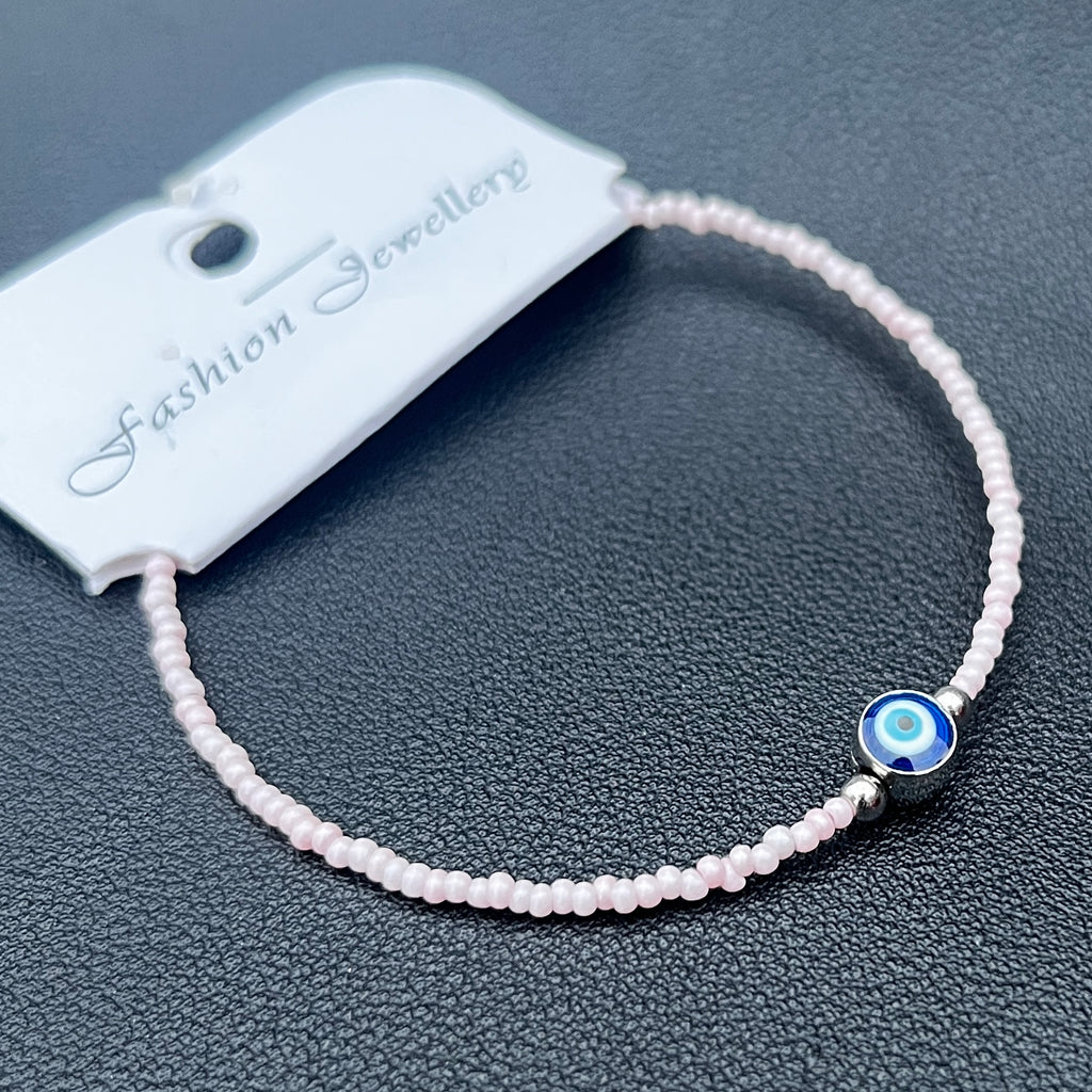 Crystal Bracelet | Beaded Evil Eye Charm | 7 Color Options 