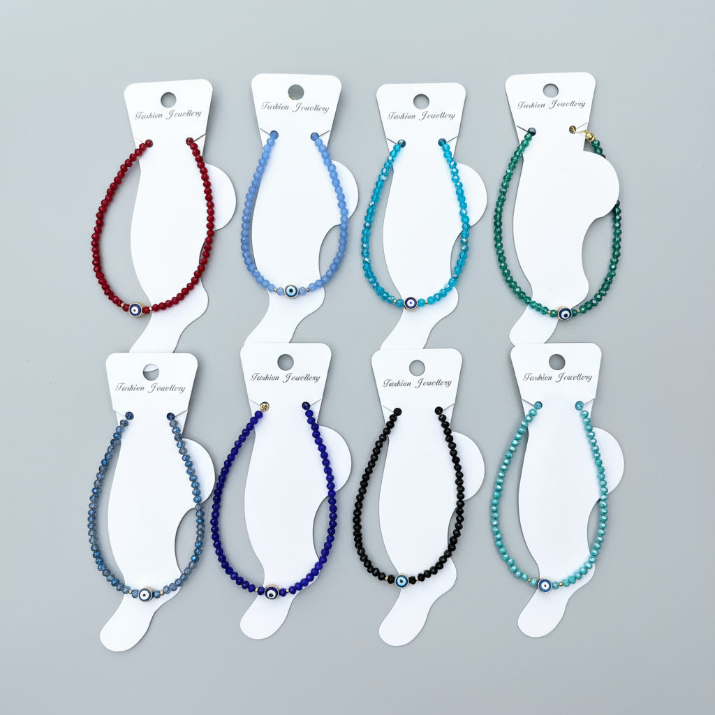 Handmade Evil Eye Anklet: Crystal Beads, Protective Charm