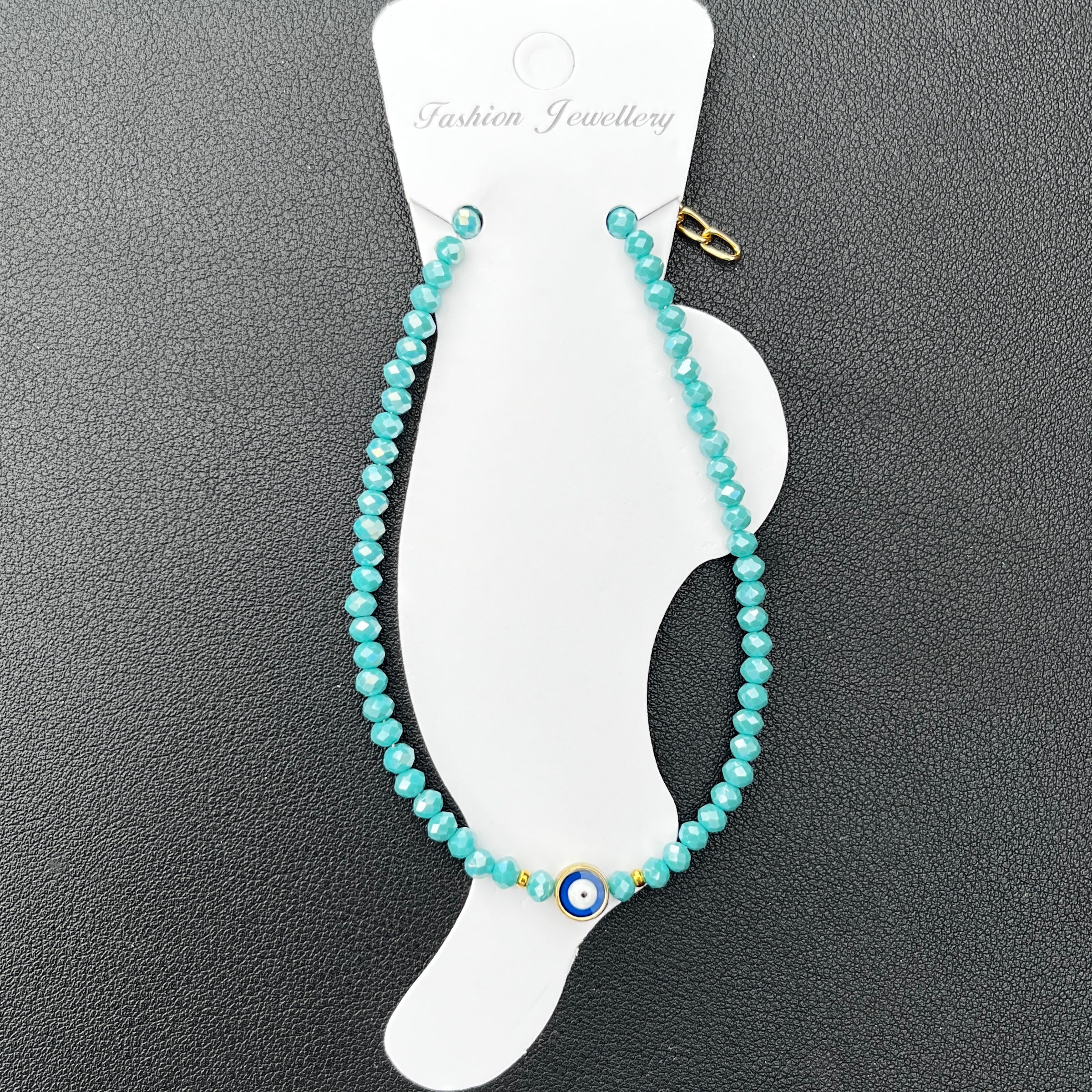 Handmade Evil Eye Anklet: Crystal Beads, Protective Charm