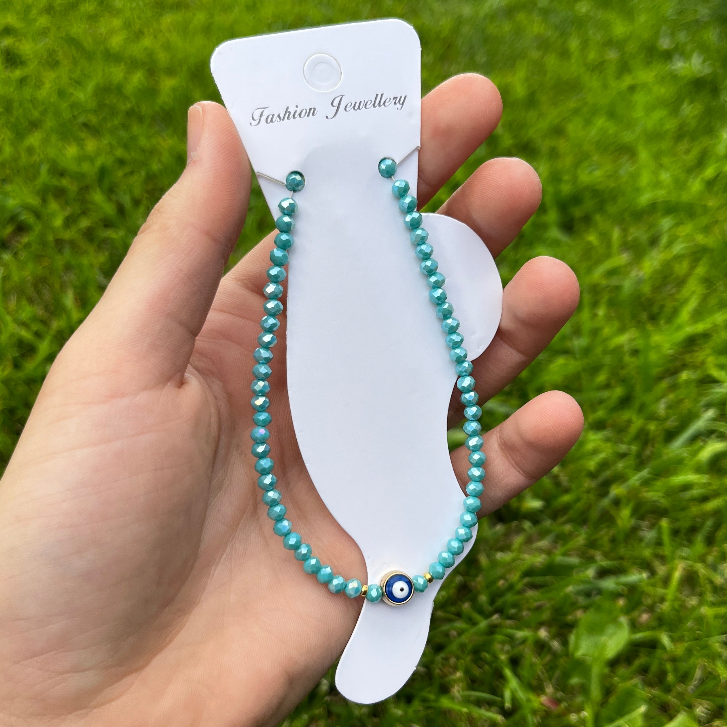 Handmade Evil Eye Anklet: Crystal Beads, Protective Charm