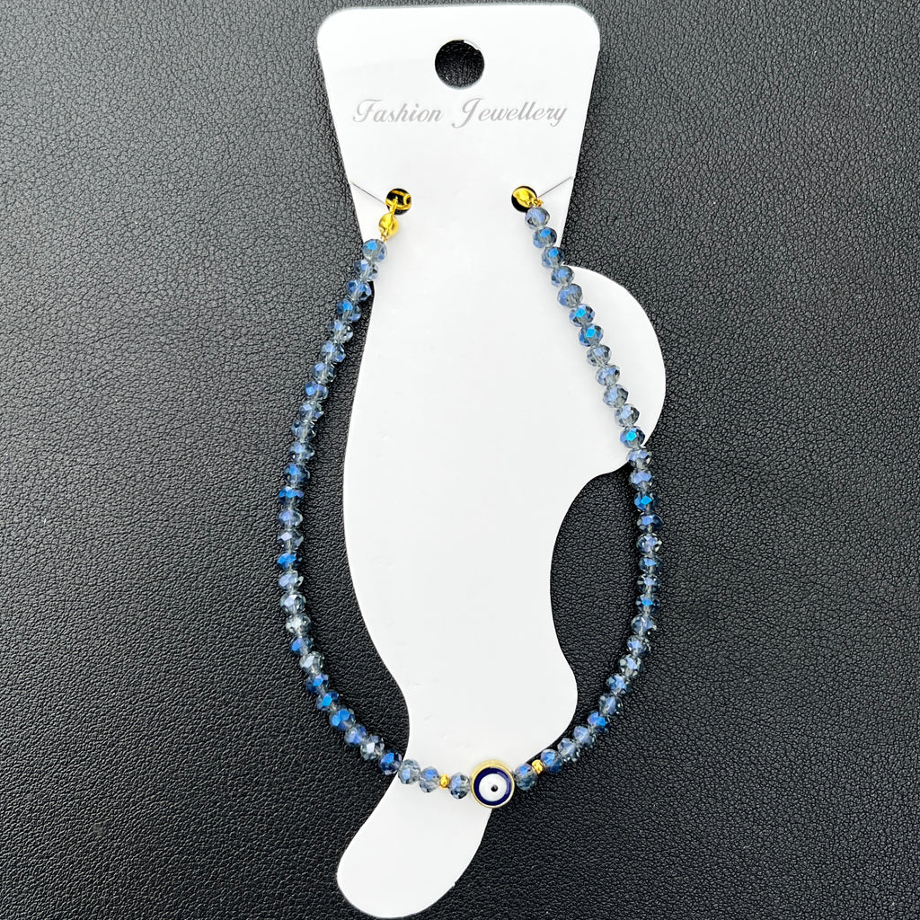 Handmade Evil Eye Anklet: Crystal Beads, Protective Charm