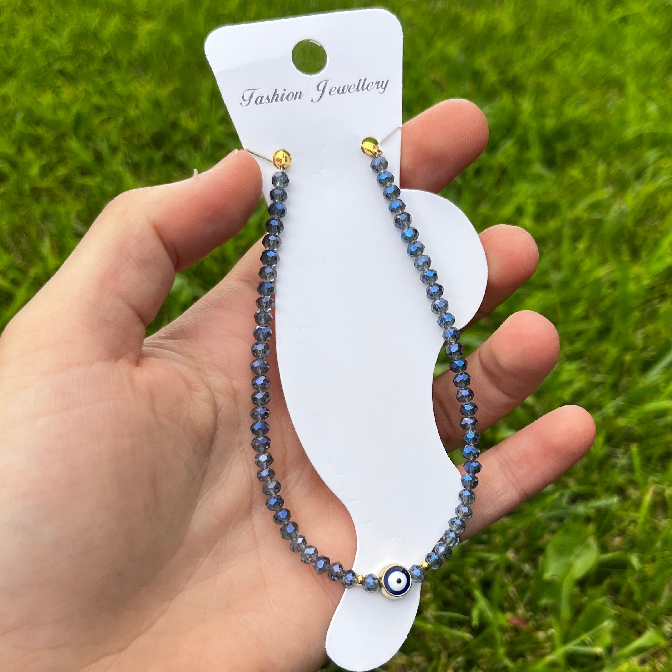 Handmade Evil Eye Anklet: Crystal Beads, Protective Charm