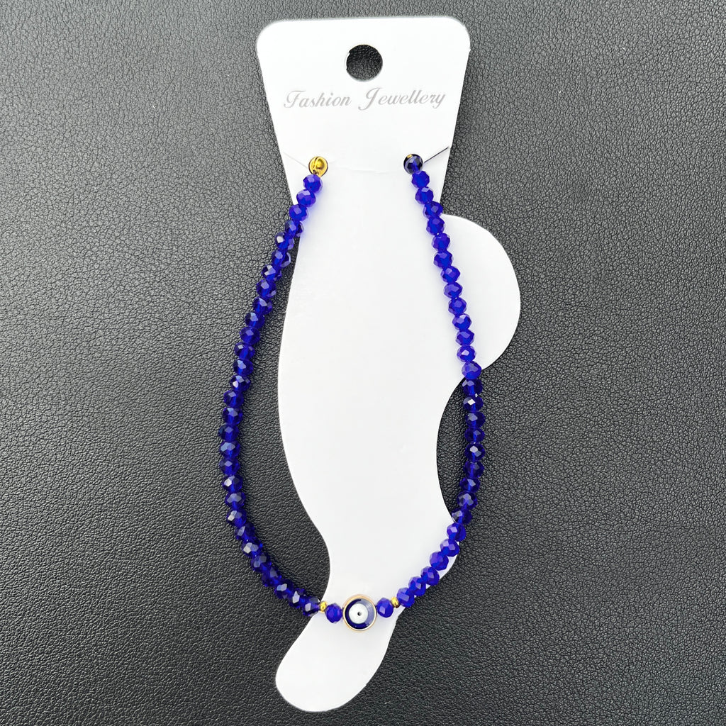 Handmade Evil Eye Anklet: Crystal Beads, Protective Charm