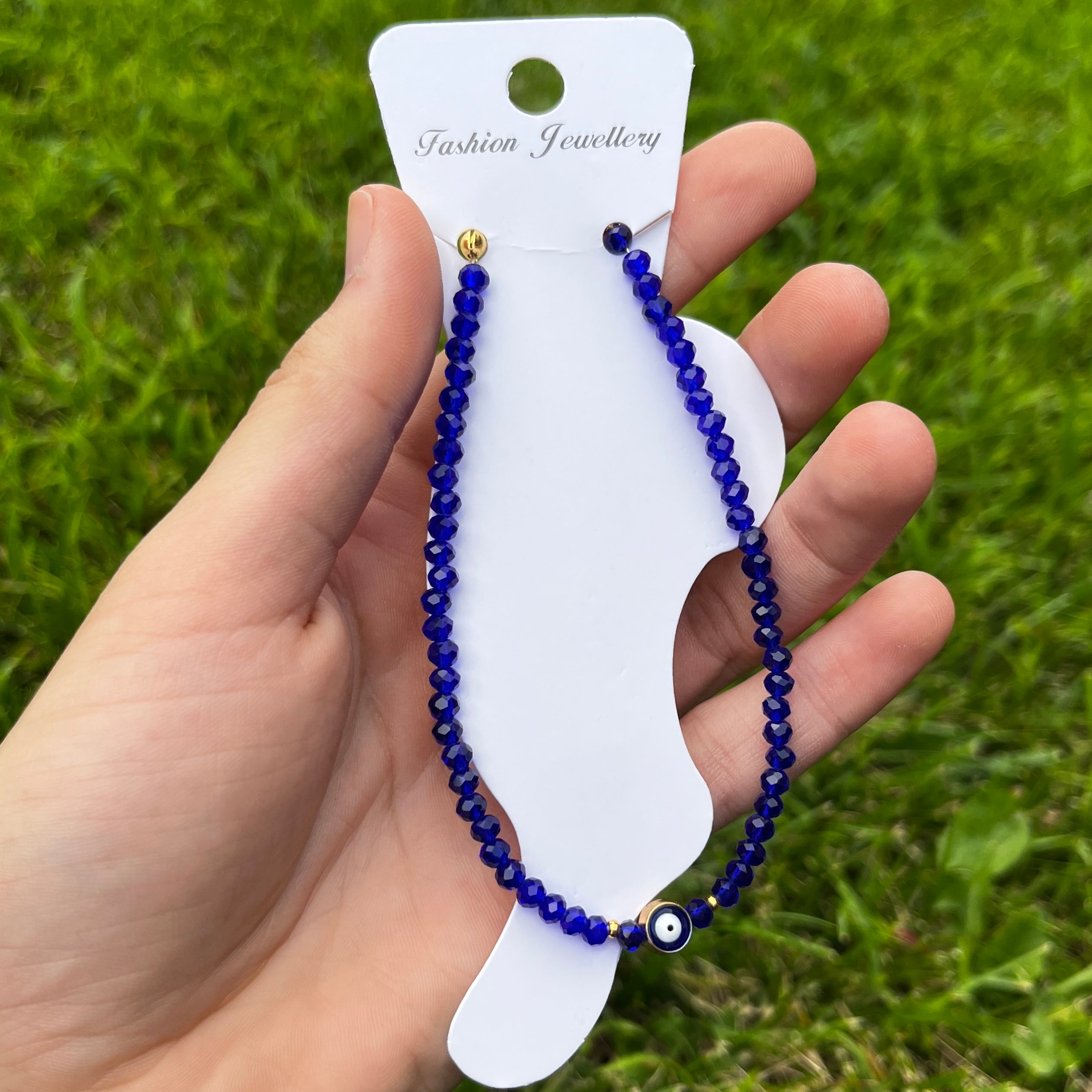 Handmade Evil Eye Anklet: Crystal Beads, Protective Charm