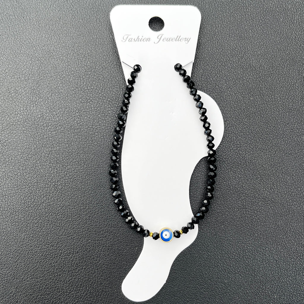 Handmade Evil Eye Anklet: Crystal Beads, Protective Charm