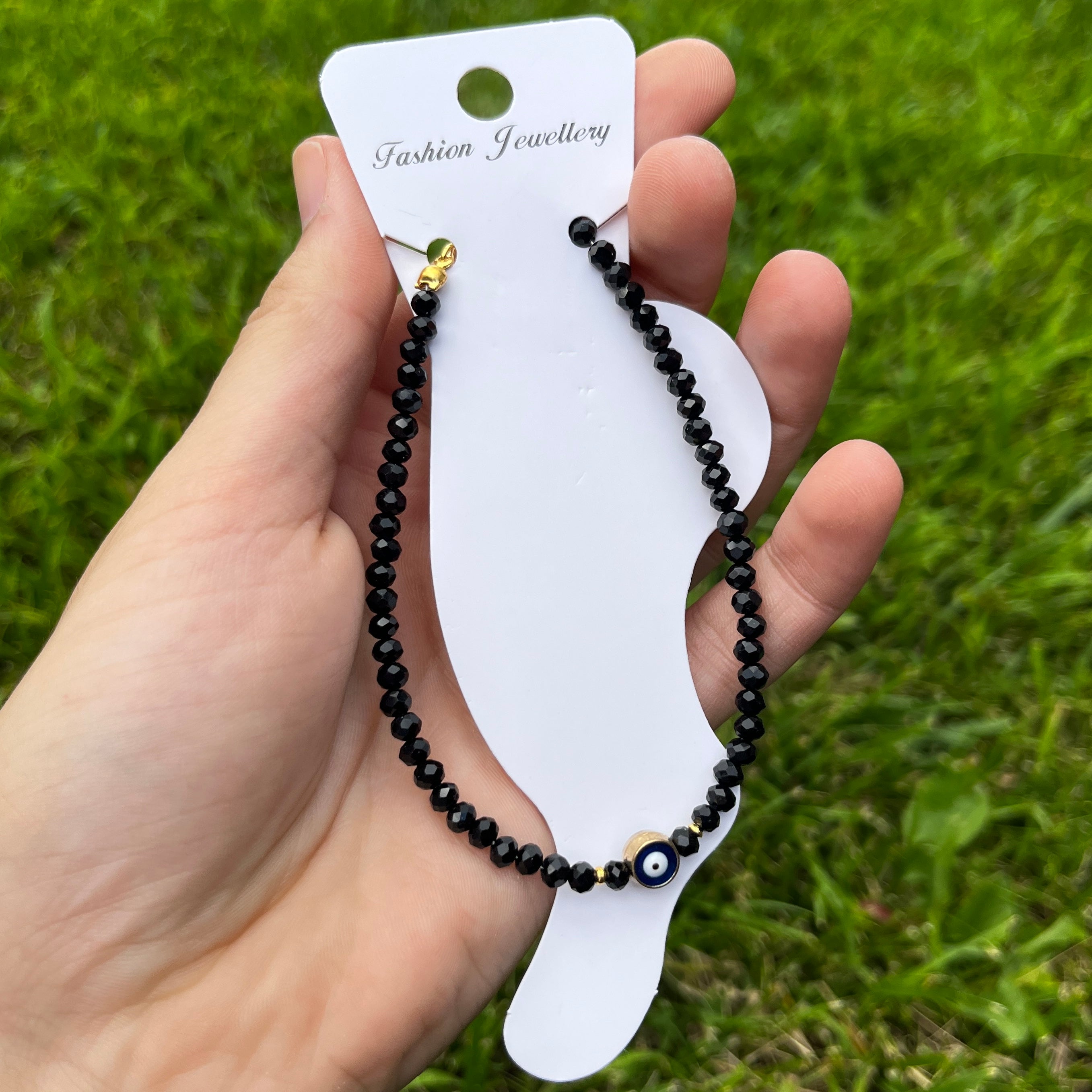 Handmade Evil Eye Anklet: Crystal Beads, Protective Charm