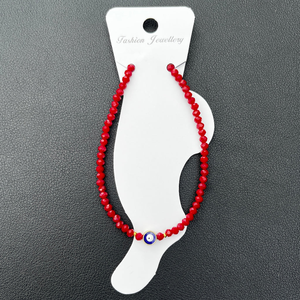 Handmade Evil Eye Anklet: Crystal Beads, Protective Charm