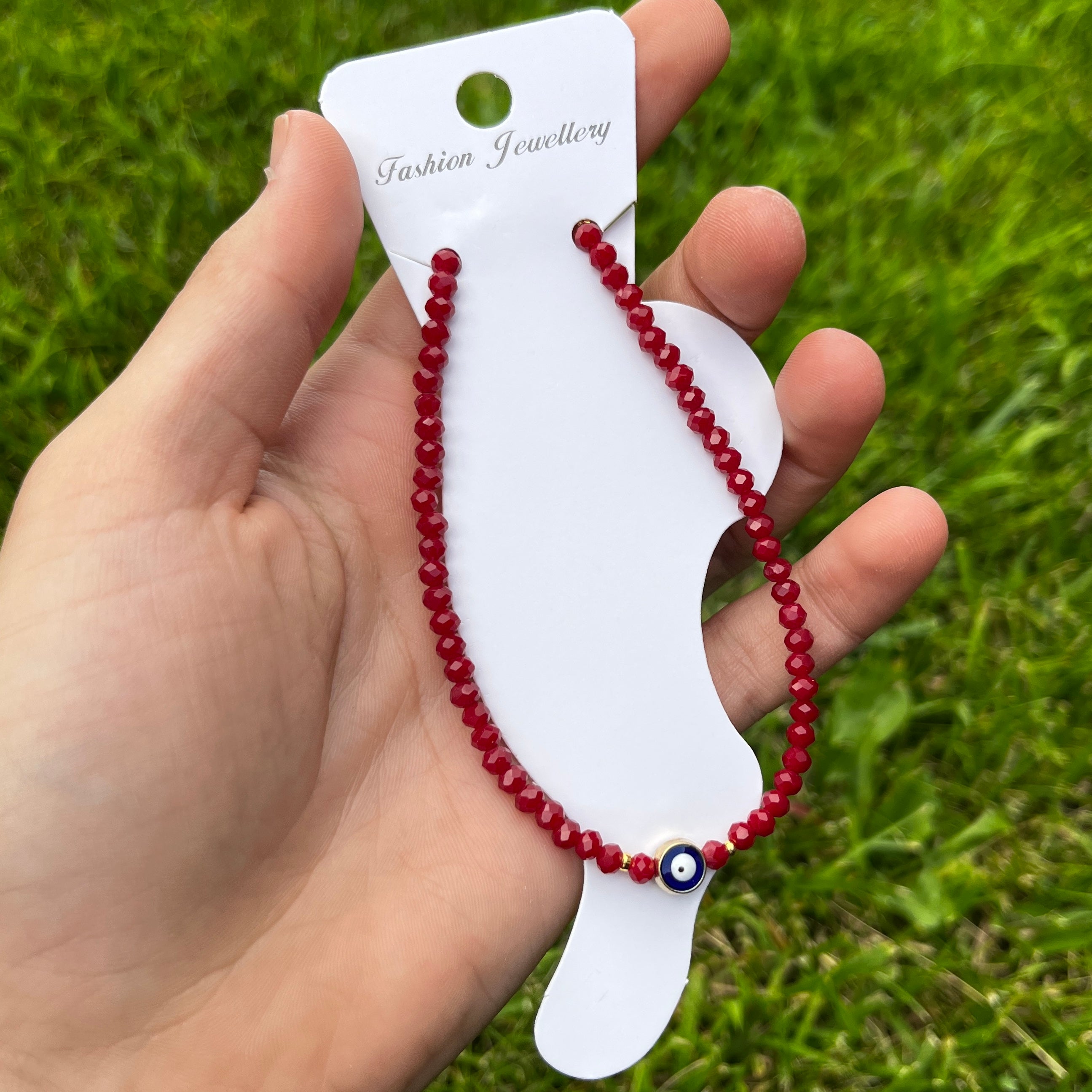 Handmade Evil Eye Anklet: Crystal Beads, Protective Charm