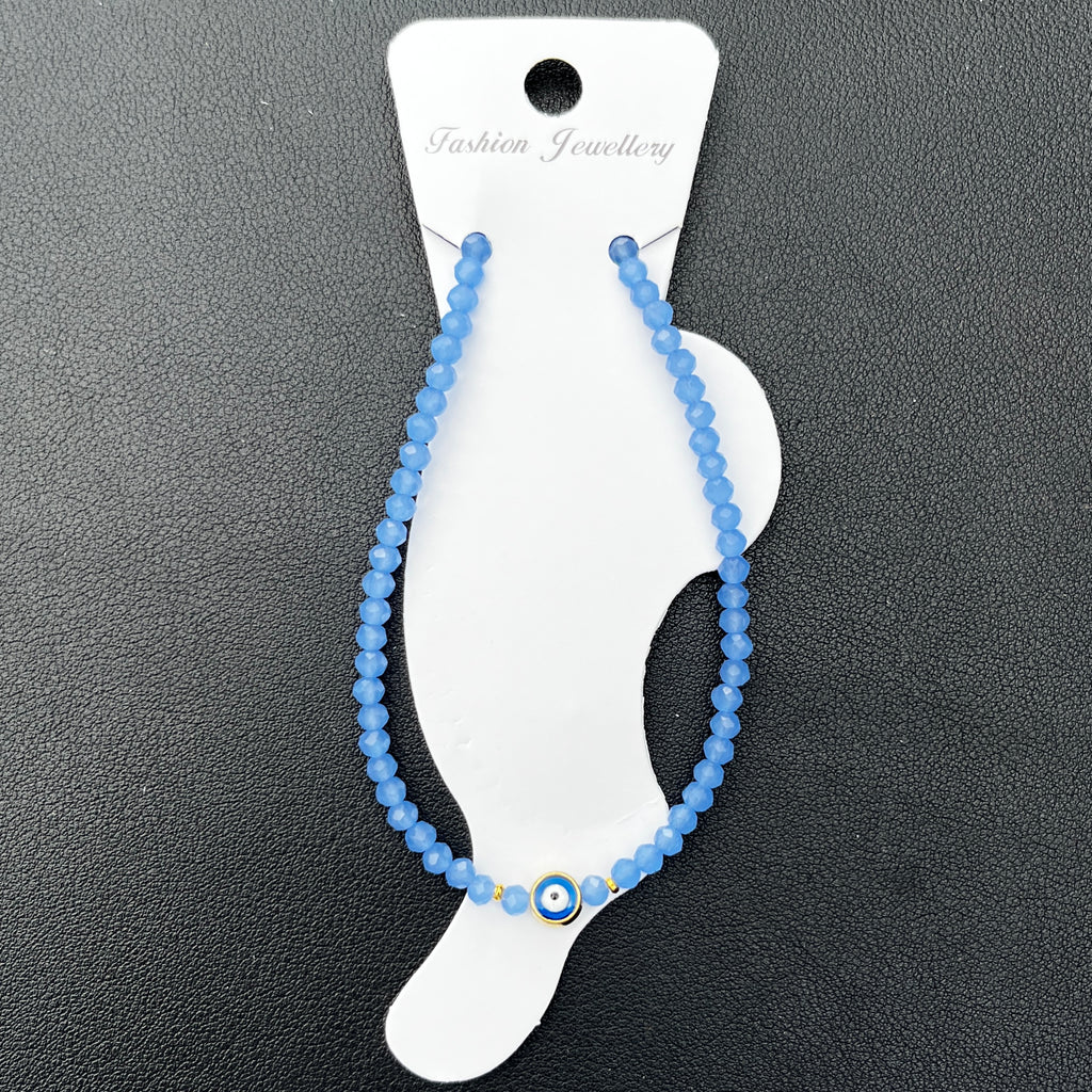 Handmade Evil Eye Anklet: Crystal Beads, Protective Charm