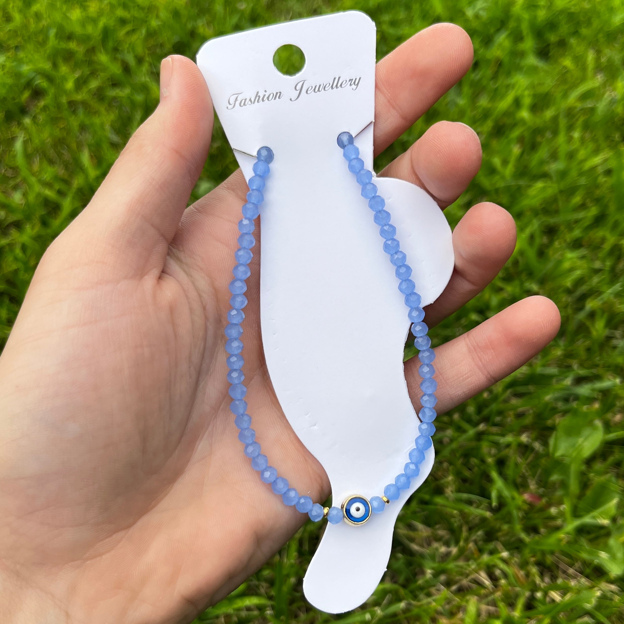 Handmade Evil Eye Anklet: Crystal Beads, Protective Charm