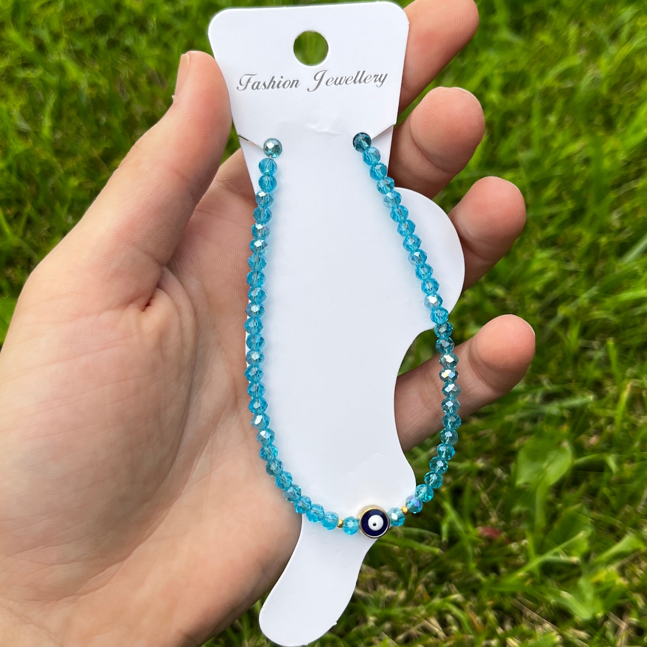 Handmade Evil Eye Anklet: Crystal Beads, Protective Charm